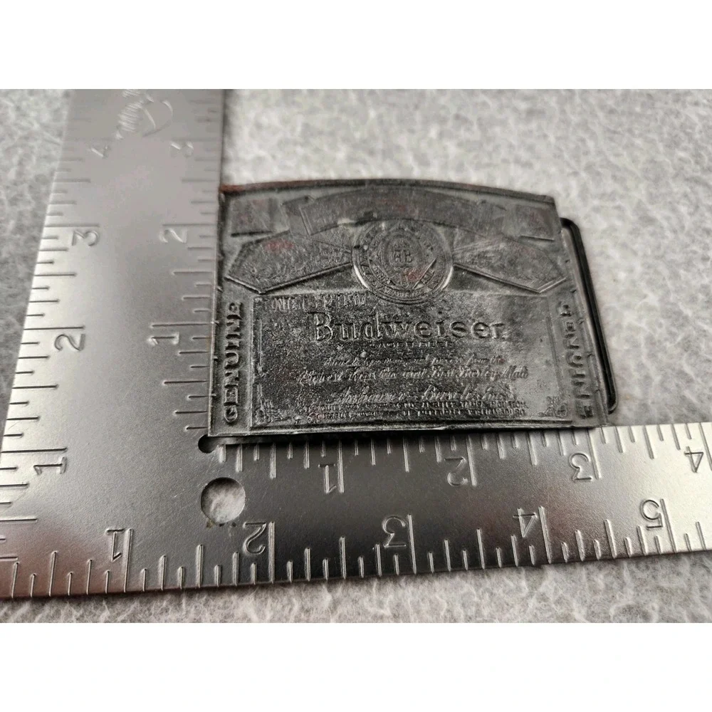 Vintage BUDWEISER LAGER BEER Metal Pewter Color Belt Buckle Alcohol Advertising